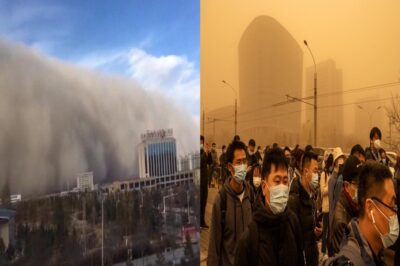 A wall of dust engulfs a city in China.