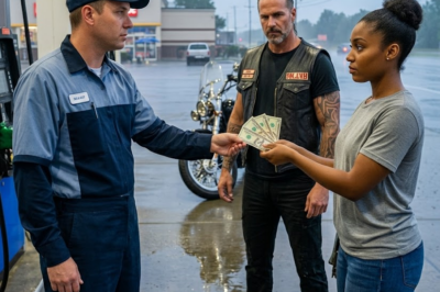 s – When Kesha Williams pulled into that gas station, she had exactly $20 to her name and an empty tank. She also had a man in a leather jacket standing next to a dead Harley, looking like his whole day had just collapsed. Most people in her neighborhood would have looked away—you don’t get involved with bikers, not here, not if you know what’s good for you. But Kesha wasn’t most people.